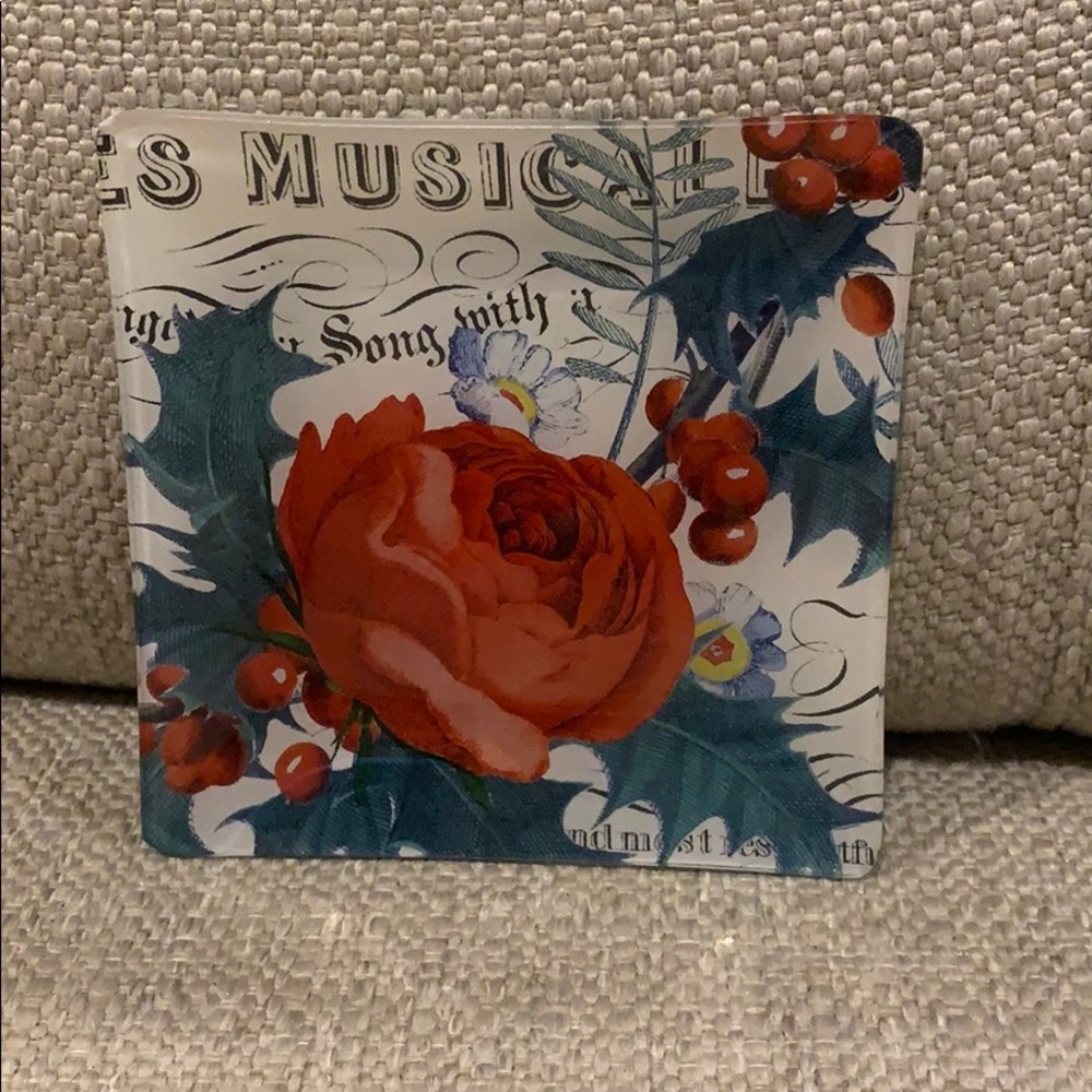 Holly Rose Glass Christmas Tray for Candy, Nuts or Soap
